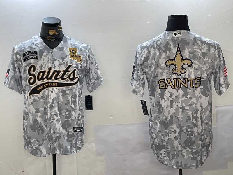 Mens New Orleans Saints Team Big Logo 2024 Arctic Camo Salute To Service Stitched Baseball Jerseys->new orleans saints->NFL Jersey